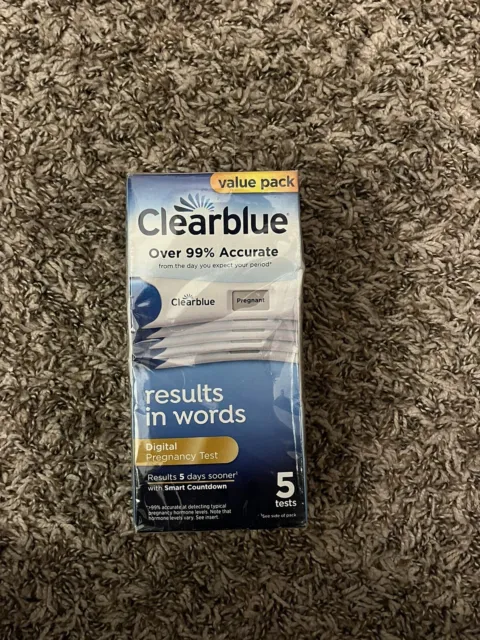 Clearblue Digital Pregnancy Tests W/ Smart Count Down, 5 Tests, Exp 5/24 +
