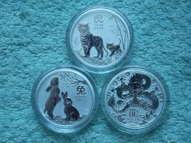2022, 2023, & 2024 Australian Silver Lunar Series III 1/2 ounce (3 coin set)