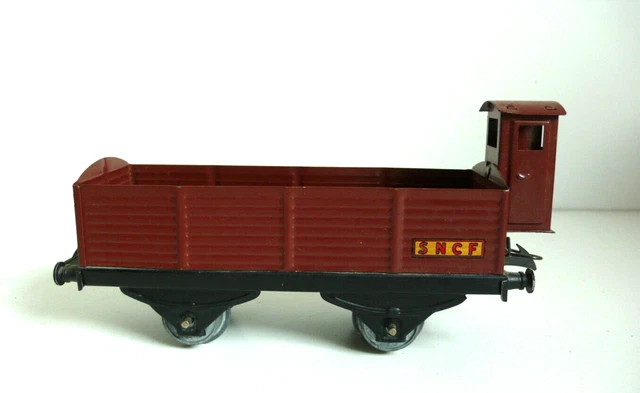 TRAINS JEP O WAGON-PLATEFORME À GUÉRITE TÔLE Lg 19 cm TRÈS BON ÉTAT