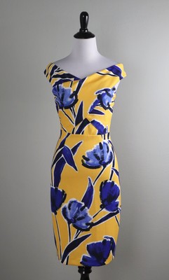 ANTONIO MELANI $149 Ribbed Stretch Floral Lined Asymmetric Pencil Dress Size 6