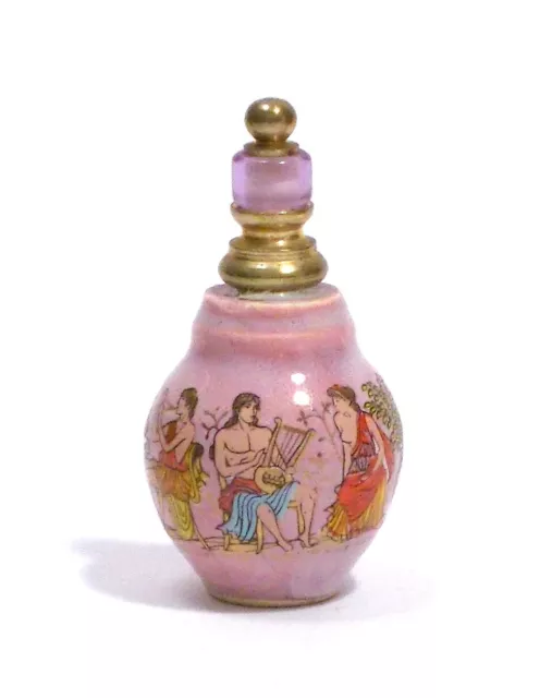 Bottiglietta Porta Profumo Vintage In Ceramica Greca Scene Mitologiche - Rosa