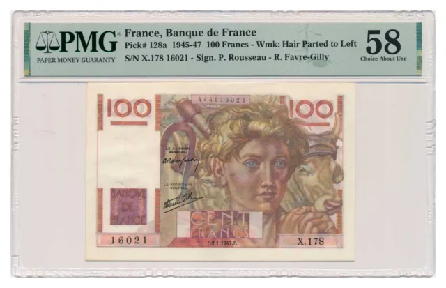 FRANCE banknote 100 Francs 1947 PMG grade AU 58 Choice About Uncirculated