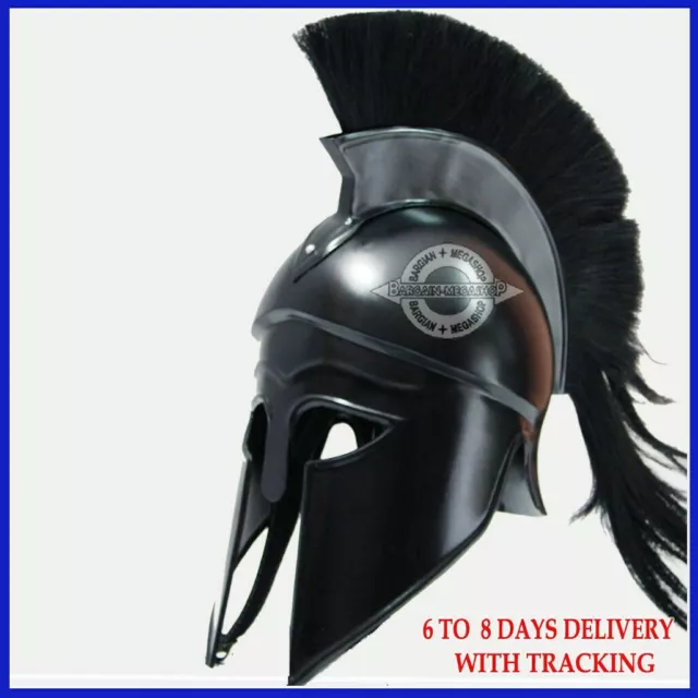 Halloween Medieval Greek Corinthian Helmet with Black Plume Armor Knight Spartan