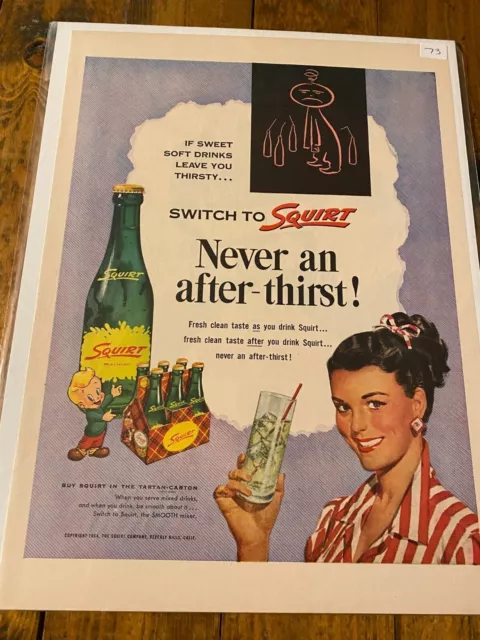 Vintage 1954 Squirt Soft Drink Never An After Thirst Soda ad