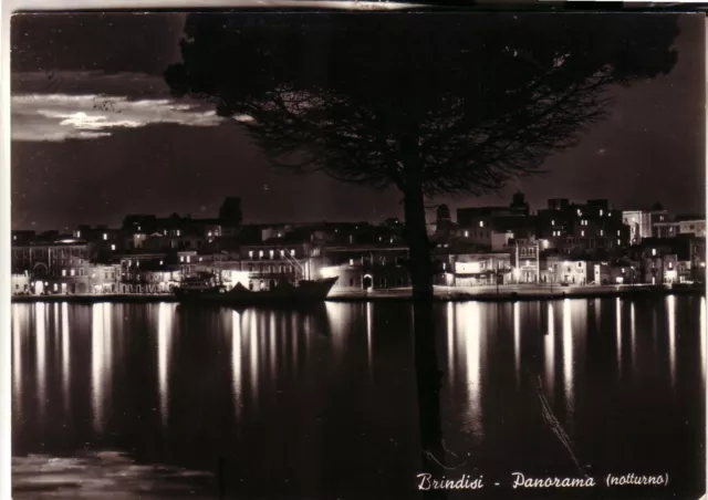 Cartolina  Brindisi B/N   Viaggiata  1958 Panorama Notturno Regalo