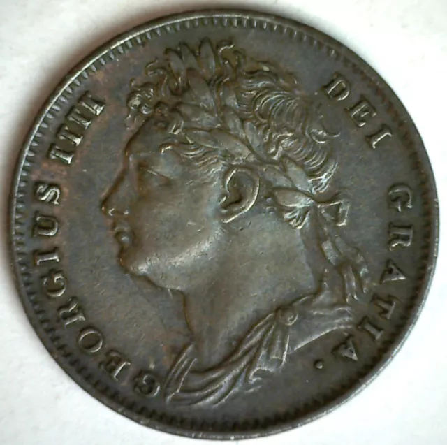 1826 Great Britain Copper Farthing Coin Extra Fine Circulated George IV Ruler