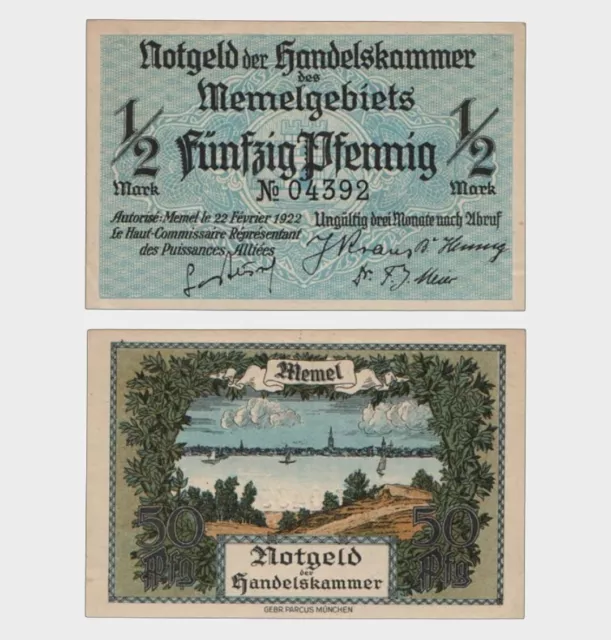 Memel - 1922 - 1/2 Mark - "aUNC+" - #CO2345