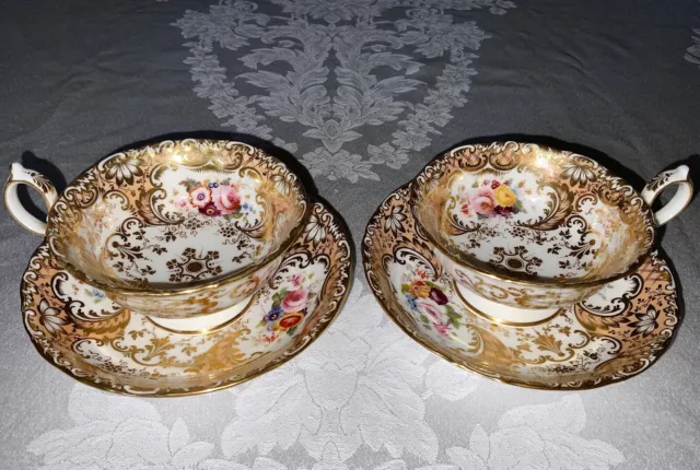 Minton Peach Gold Tea Cup & Saucer (2) c. 1828-1842 Green & Sons St.Pauls London