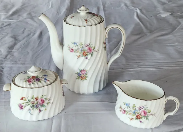 Pre 1950s Vintage Set Coffee (or Tea) Pot Creamer Sugar Minton Fluted Marlow