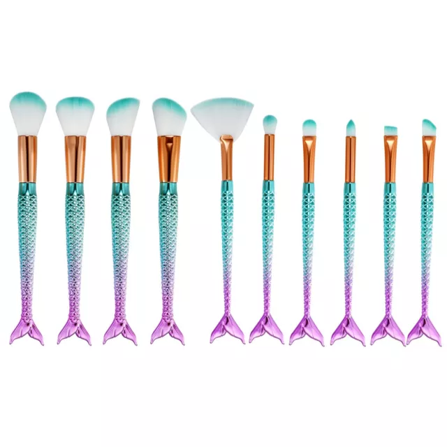10pcs Mermaid Makeup Brushes Set Cosmetic Eyeshadow Face Powder Foundation Tool