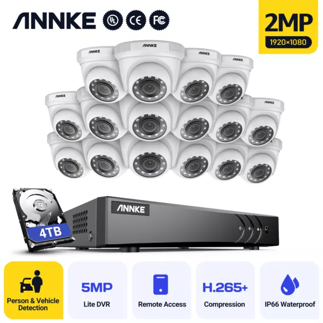 ANNKE 3000TVL CCTV Security Camera System 16+2CH 5MP Video H.265+ DVR 2MP Turret