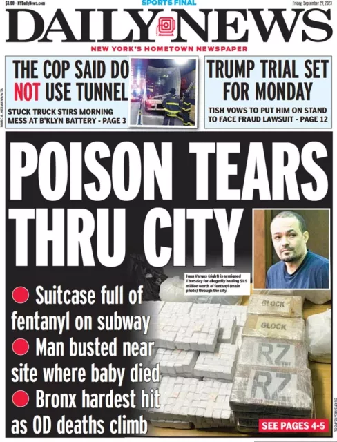 New York Daily News Newspaper   Poison Tears Thru City    9/29/23