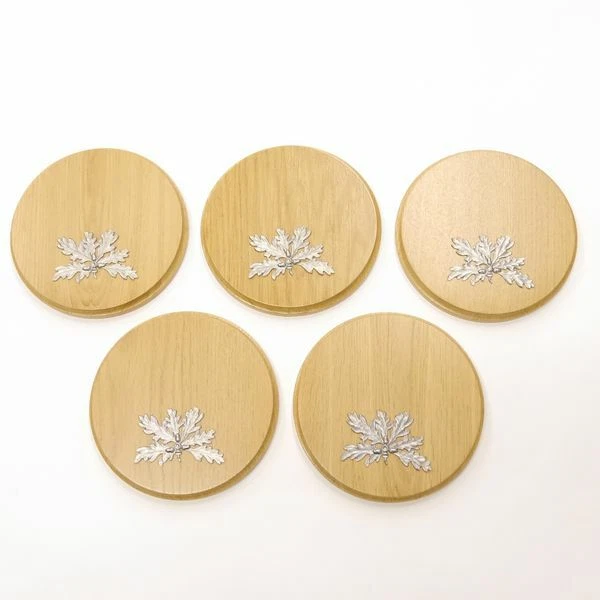 5 Pieza Placa de Jabalí Redondo Roble Claro Af 17 CM Con Hoja de Roble 6 Hojas 3