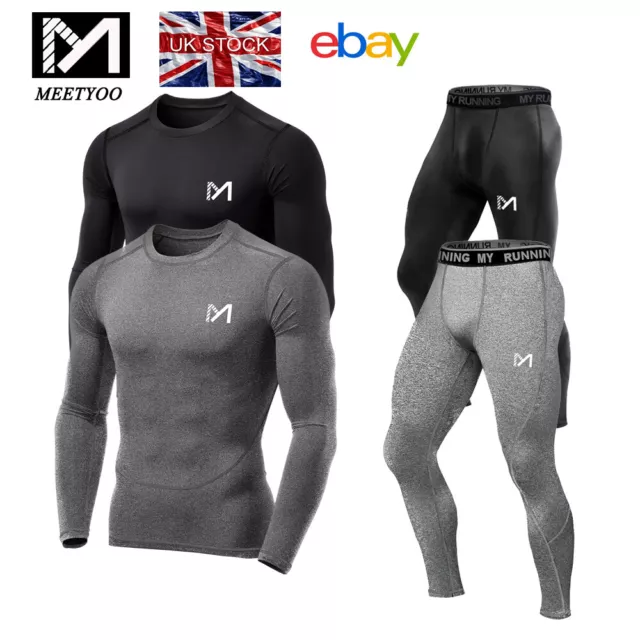 Mens Compression Shirt Base Layer Sports Tights Top Long Sleeve Gym Activewear