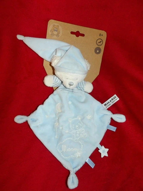 Doudou Plat Ours Max & Et Sax Bleu Blanc Etoile Lune Moon Neuf