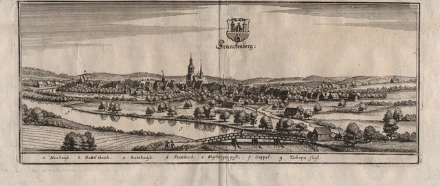 Frankenberg A.D.Zschopau L.Chemnitz Sassonia Engraving Incisione Merian 1650