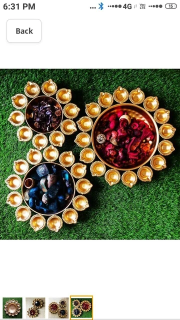 Golden Metal Handcrafted Urli Bowl with Diya Stand Holder Design Floating Flower