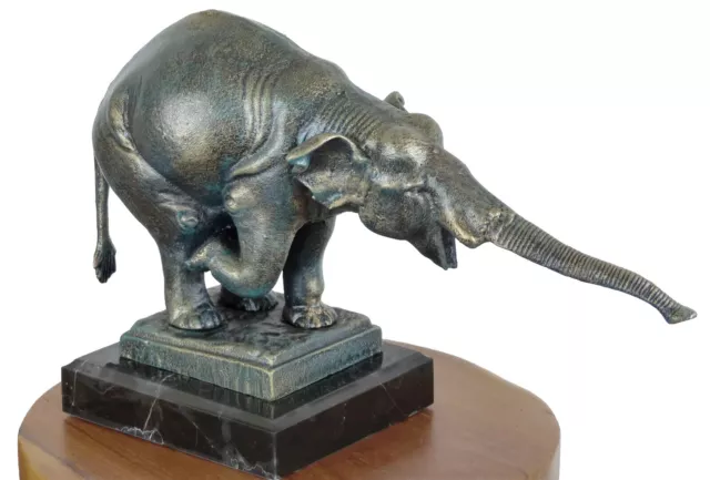 Xl Figur Elefant Marmor Sockel Eisenfigur Skulptur Statue Gusseisen antik Deko