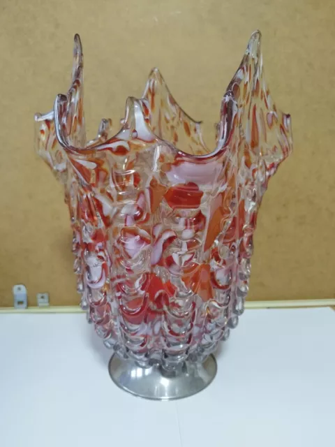 Vase vintage en verre de murano rouge et blanc de Seguso, Italie