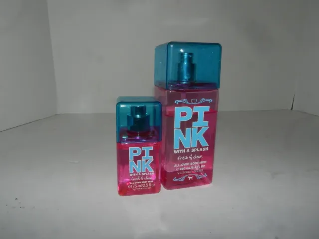 Victorias Secret PINK With A Splash FRESH & CLEAN All-Over Body Mist 8.4oz + 2.5