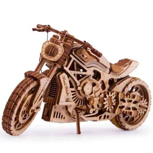 Wood Trick Motorcycle w/Rubber Band Motor Rides up to 16ft - Mechanical Model...