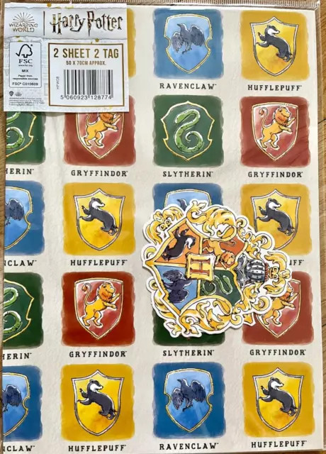 Nuova carta da imballaggio compleanno Harry Potter (inc 2 fogli e 2 etichette)