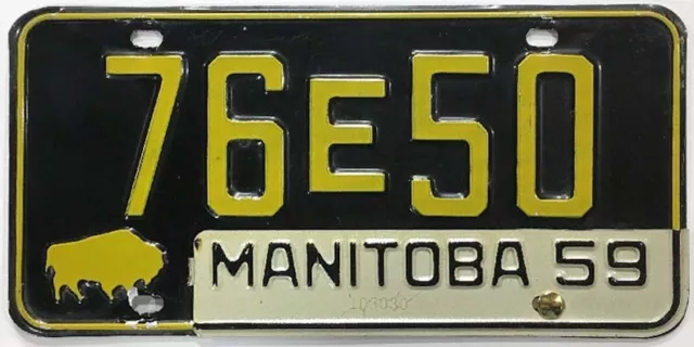 Manitoba Canada 1958 1959 License Plate 75 E 50 in Nice Condition