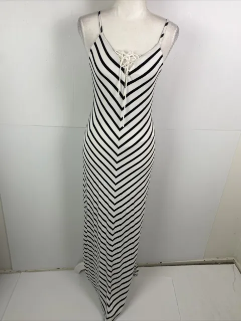 Bardot Size 10 Black White Stripped Women's Maxi Dress