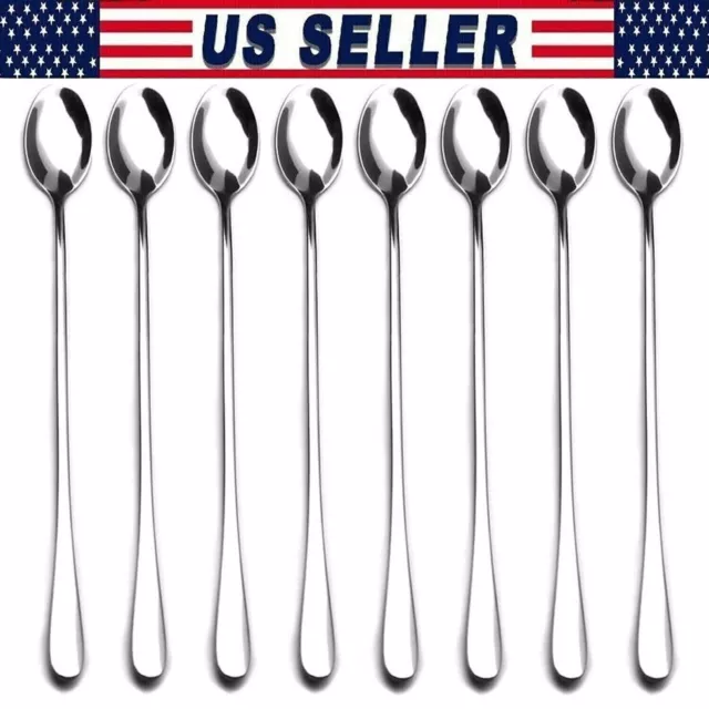 6 PCS Stainless Steel Ice Cream Cocktail Teaspoons Coffee Soup Tea  Long Spoons