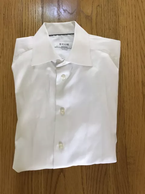 Eton Contemporary Fit White Textured Signature Twill Dress Shirt Size 16