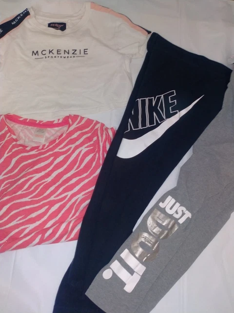 T-Shirt Bambina Pacchetto Abbigliamento Sportivo Nike Leggings Mckenzie Età 10 11 12 Y