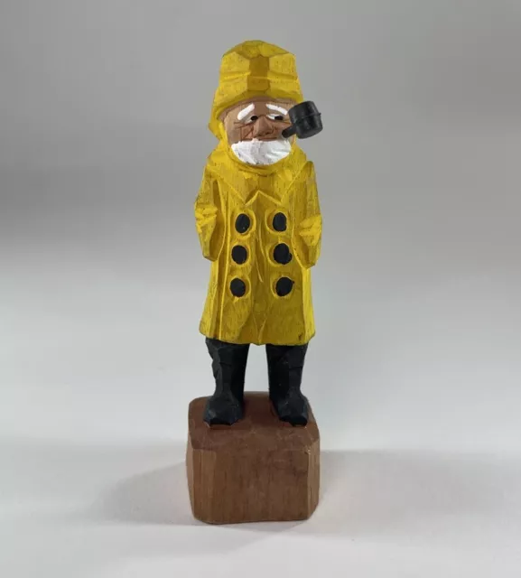 Wooden Hand Carved Weathered Sea Captain Sailor Fisherman Figurine 4”