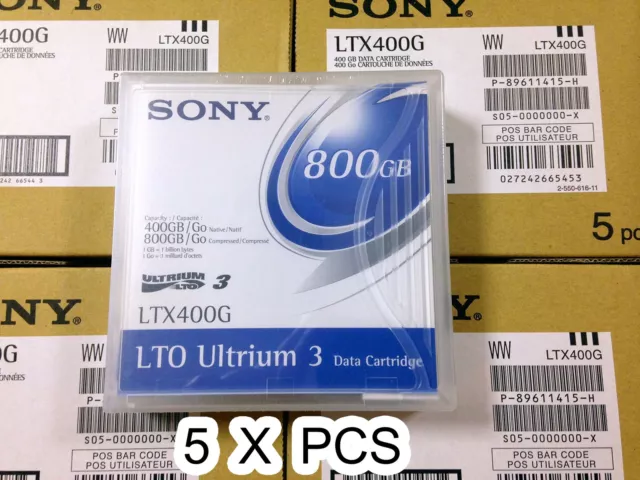 5 X Pack Cartuccia Dati Supporti Di Memorizzazione Sony Ltx400G Lto Ultrium 3 80