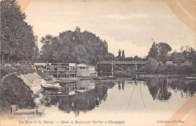 Cpa 94 Les Rives De La Marne Bains Et Restaurant Bordier A Champigny