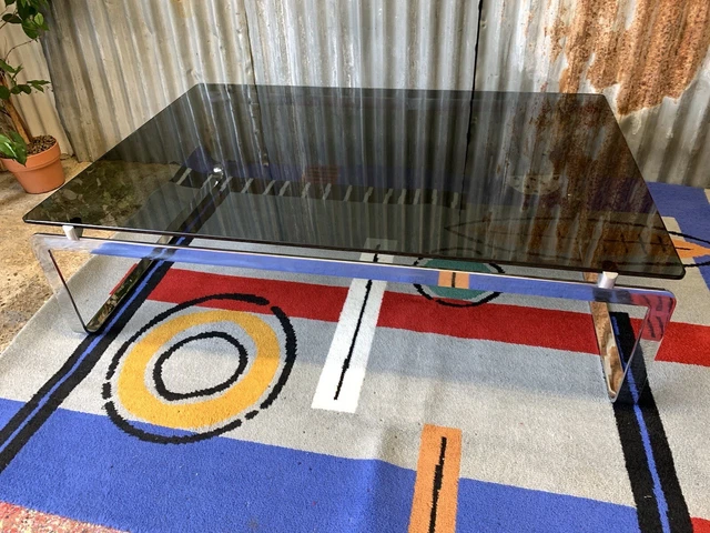 Vintage Chrome Glass Coffee Table Vittorio Introini Mid Century Italian MCM