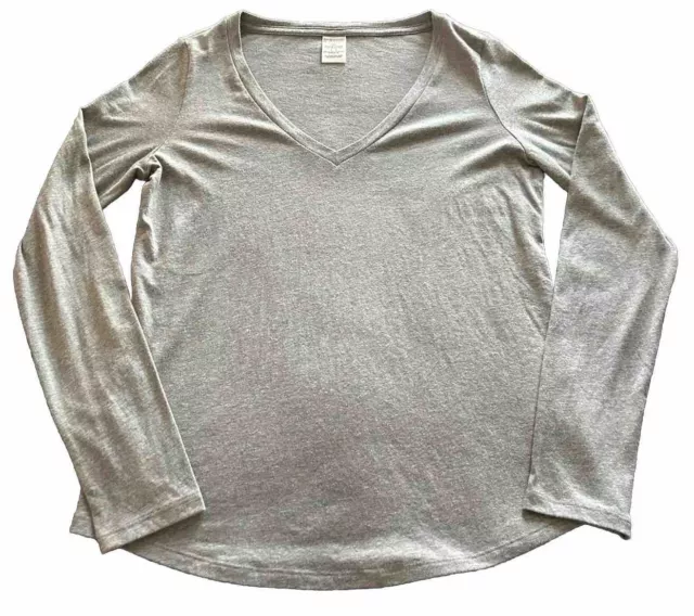 🩶Victoria's Secret PINK Long Sleeve V-Neck Gray T-shirt-Size L