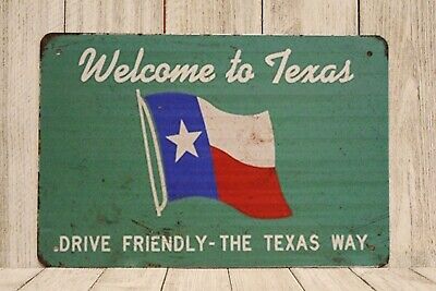 Welcome to Texas Tin Metal Road Sign Poster Replica Vintage Style Highway