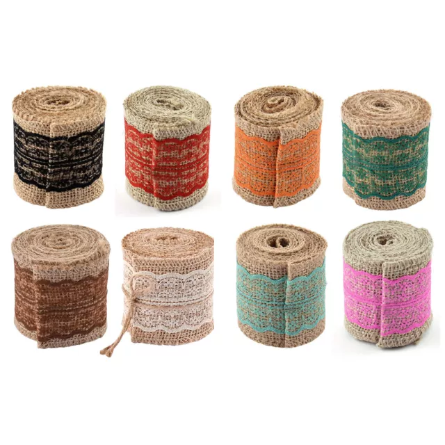 Burlap Hessian Crafting Lace Ribbon Roll Trim Edge 2.2 Yards for Rustic Wedding