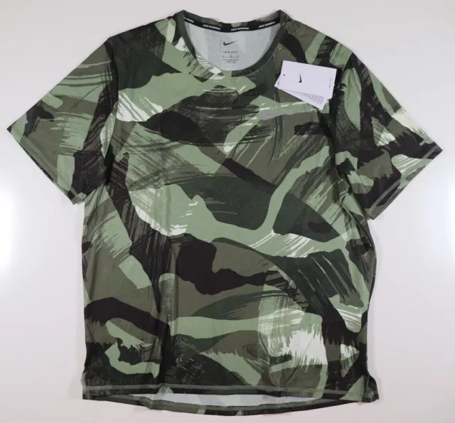 Nike Dri Fit Miler  Running Camo Short Sleeve Top Oil Green Dq4736-386 Men M L