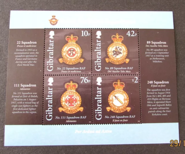 Gibraltar Stamps: RAF Squadrons I. Mini Sheet MS1456. 2012. MNH. FREE POSTAGE.