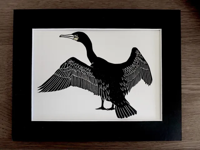 Cormorant Art.Original hand drawn, hand cut print, Hand Printed. Lino cut print.