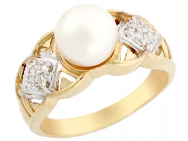 10k or 14k Two Toned Gold Freshwater Cultured Pearl and CZ Womens Ring Jewelry