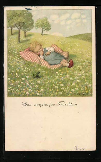 Künstler-AK Pauli Ebner: Junge mit einem Frosch 1924