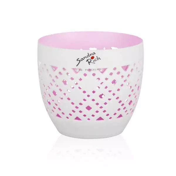 4er SET Teelichthalter ORIENT H. 8,8cm D. 10cm matt weiß innen rosa Sandra Rich 2