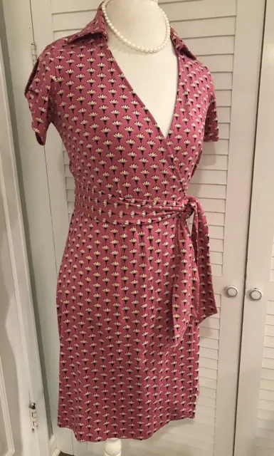 Diane Von Furstenberg DVF Size 6 JILDA TWO Floral Pink Collar Silk Wrap Dress