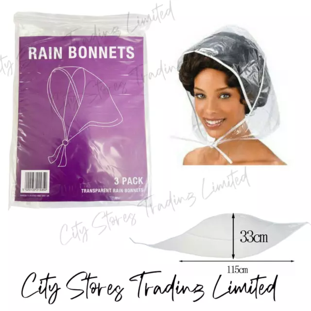 New 3 Pack Rain Hats Clear Plastic Hat Hood Bonnet Protect Ladies Women UK