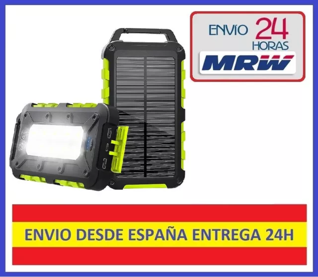 Cargador Solar 20000 mAh Portatil Carga Rapida con LInterna LED y Conexiones USB