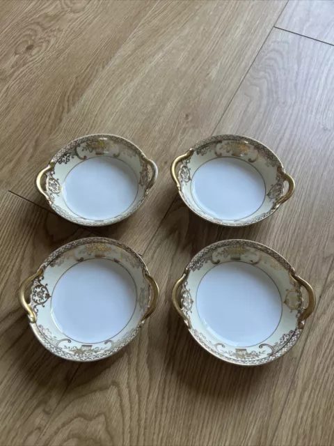 Vintage 4 Noritake small dish with handles , cream and gold 14 cms.