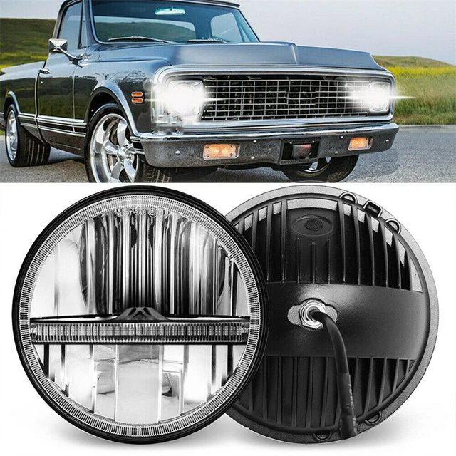 DOT 7 Inch Round LED Headlight Halo DRL HI-LO for Chevy C10 Pickup Truck 1969-74