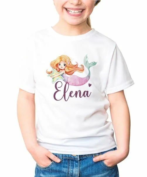 Kinder T-Shirt mit Namen personalisiert Meerjungfrau Prinzessin Geschenk